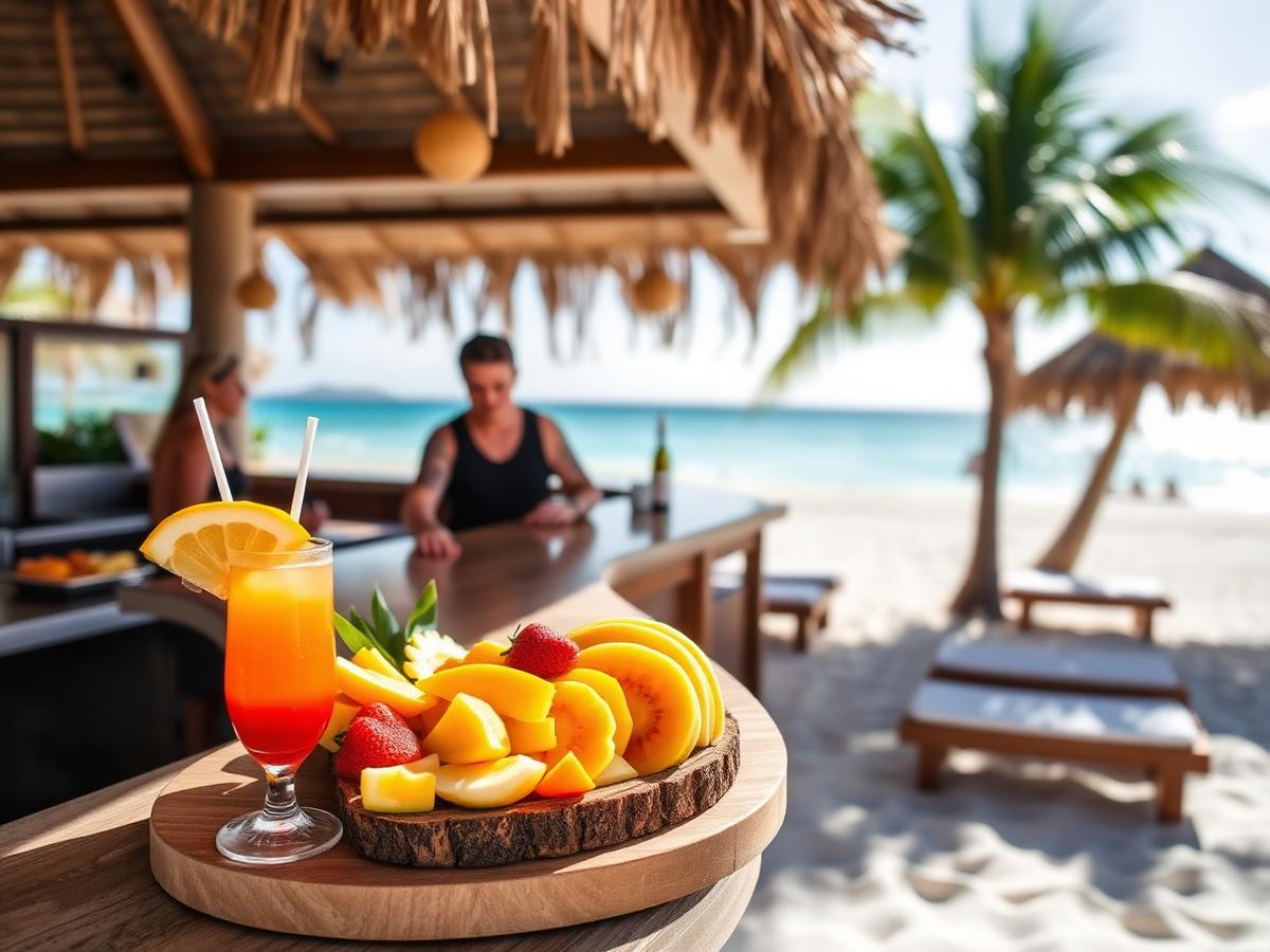 Bar de praia com drinks e frutas do sistema all inclusive